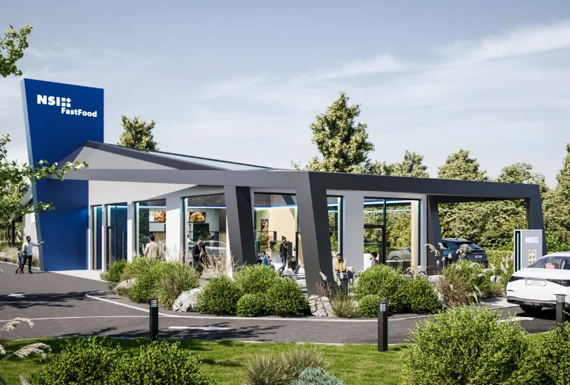 3D Aussenansicht eines Fast Food Restaurants