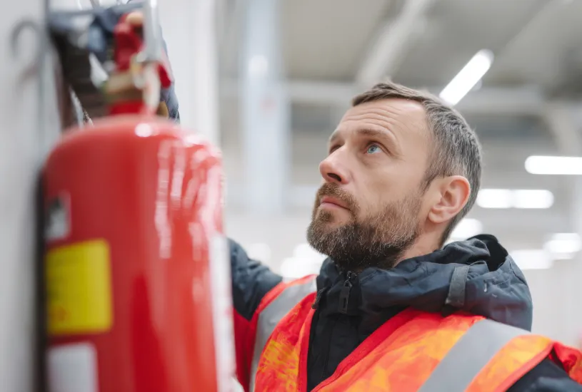 Servicearbeiter mit Feuerlöscher
