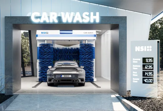 Waschanlage mit Leuchtschrift und Preistafel